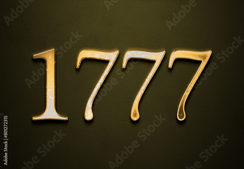 Old gold effect of 1777 number with 3D glossy style Mockup. 