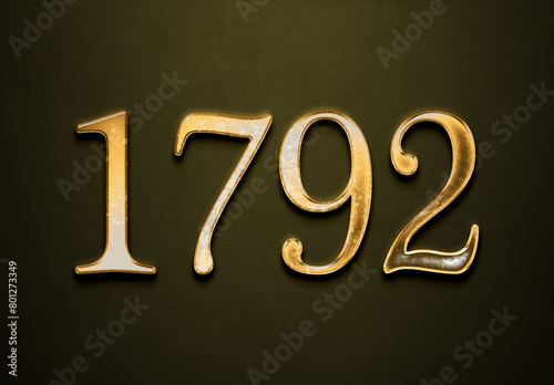 Old gold effect of 1792 number with 3D glossy style Mockup. 