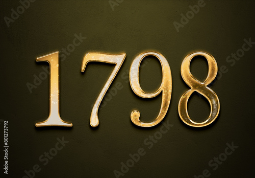 Old gold effect of 1798 number with 3D glossy style Mockup. 