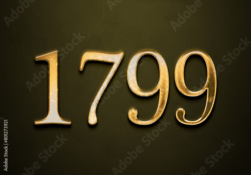 Old gold effect of 1799 number with 3D glossy style Mockup. 