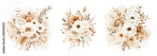 Three separate floral arrangements in soft hues