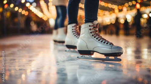 Two people ice skating on a rink