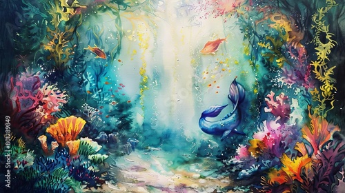 enchanted underwater kingdom painting featuring a colorful array of fish and flowers, including ora