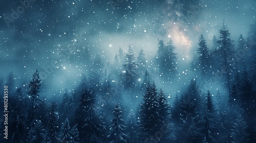 Winter forest at night, with snowflakes gently falling under the moonlight 8K , high-resolution, ultra HD,up32K HD