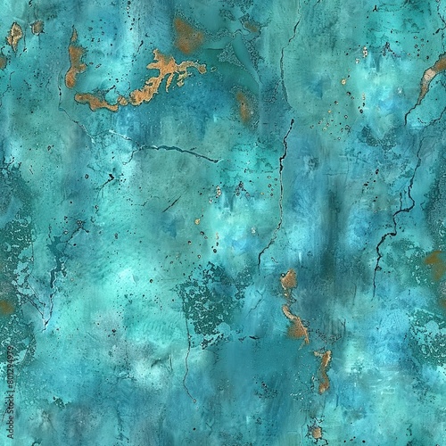 Turquoise patina, ancient boho watercolor, seamless pattern, weathered greens and blues, timeless copper verdigris. Seamless Pattern, Fabric Pattern, Tumbler Wrap, Mug Wrap.