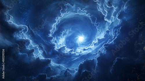 blue spiral vortex of lightning storm clouds