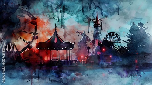 haunted carnival with a ferris wheel in the background