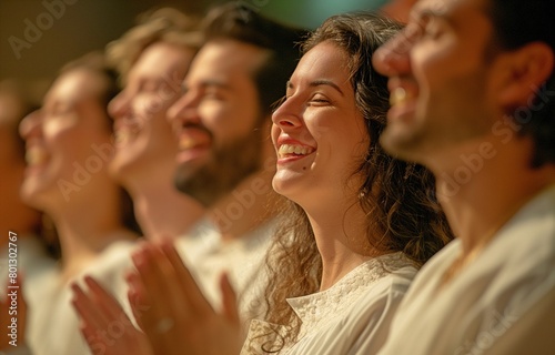 Praise for Lord Jesus Christ by a group of Christian gospel singers. A song can provide joy, harmony, blessings, and faith. Religious belief and belief in God