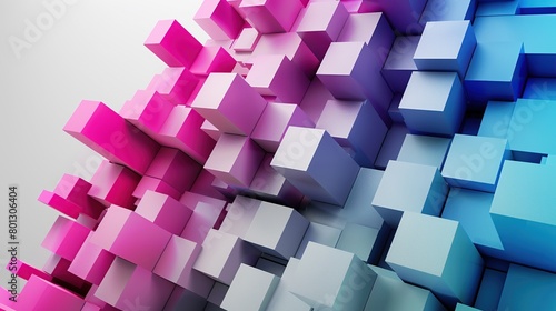 Abstract modern background with cubes arranged in a non-conforming manner with colorful neon lights