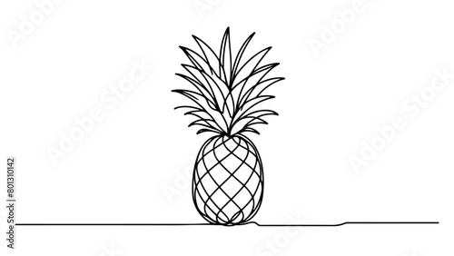 A continuous line drawing of a pineapple