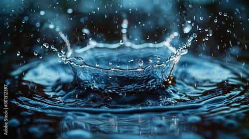 Aqua background. Droplets and splashes in exquisite detail against a blurred background.