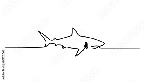 A minimalist continuous line drawing of a shark
