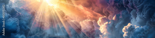 Majestic Cloudscape Illuminated by Rays of Sunlight