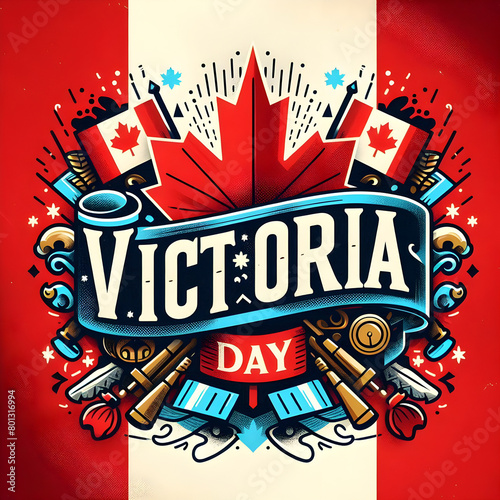 3D victoria day or Canada day art poster with Canada flag background 