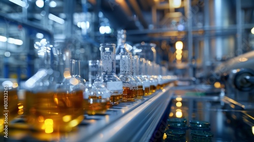 Chemical Synthesis: A real photo shot capturing the chemical synthesis process in laboratories or manufacturing plants, highlighting precision and quality control measures.