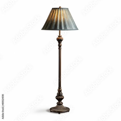 Elegant bronze floor lamp with a pleated blue lampshade