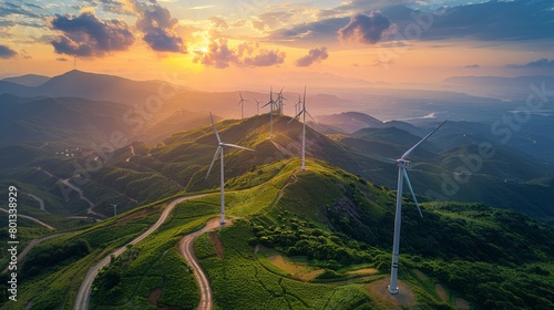 Renewable energy infrastructure, such as wind turbines and solar panels, as sustainable alternatives to mitigate the PM 2.5 dust crisis, maintaining naturalness in the portrayal of clean energy