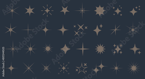 Set sparkle icon. Vector four-pointed star for logo, social media stories.