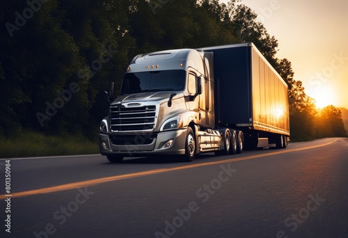 'cascadia freightliner moving setting truck road fast sun light freedom asphalt front heavy sky shipment speed yellow horizon trucking rig sunset transport nature semi'