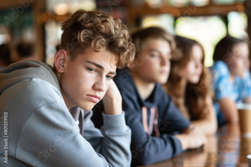 male teenager having no friends sitting sad