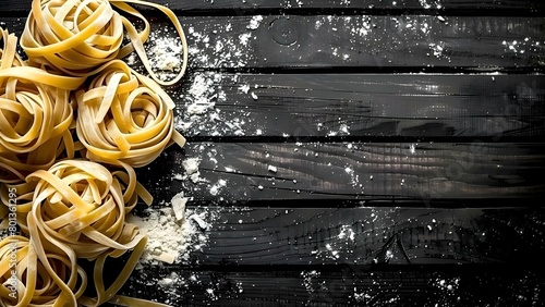 Closeup of traditional Italian pasta on rustic wooden background . Concept Food Photography, Italian Cuisine, Rustic Style, Closeup Shots
