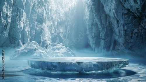 Ice cave with a glowing blue crystal in the center.