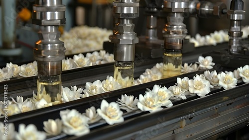 Extracting Essential Oils from Jasmine White Flowers Through Machine Distillation. Concept Jasmine White Flowers, Essential Oils, Machine Distillation, Extraction Process, Aromatherapy