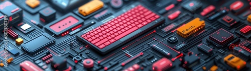 circuit board with red keyboard