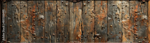 Rustic Wooden Door: Close-Up of Textured Wooden Door with Vintage Hardware Details