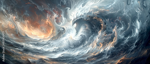 Typhon as an elemental force of nature, his body comprised of swirling winds and crashing waves, embodying the fury of hurricanes and tidal waves, Fantasy Illustration