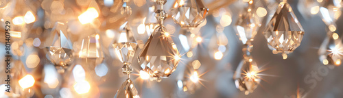 Shimmering Crystal Chandelier: Close-Up of Shimmering and Textured Crystal Chandelier in Elegant Setting