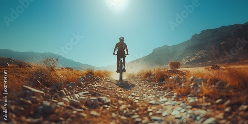 Solitary Cyclist Traversing Rugged Mountain Terrain in Adventurous Exploratory Journey