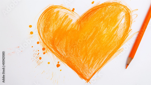 Coração laranja desenhado no fundo branco - Ilustração