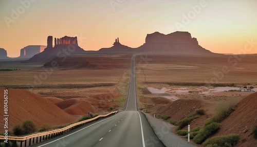 classic highway view in monument valley at sunset usa