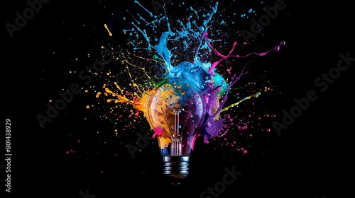 explosive colorful paint splatters lightbulb creative eureka moment inspiration concept
