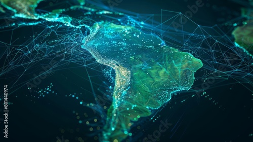 futuristic digital network map of south america global connectivity concept illustration