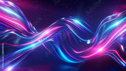 futuristic neon glowing electric waves abstract light effect background illustration