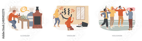 Social problems isolated concept vector illustration set.