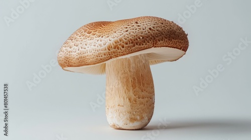 Close-up photo of a large brown mushroom with a white stem