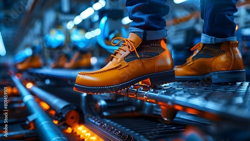 Automated footwear factory using modern production techniques for manufacturing shoes. Concept Robotics, Footwear Manufacturing, Automation Techniques, Shoe Production, Modern Technology