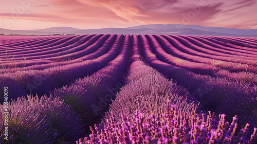 A panoramic view of a sprawling lavender field in full bloom, stretching as far as the eye can see.