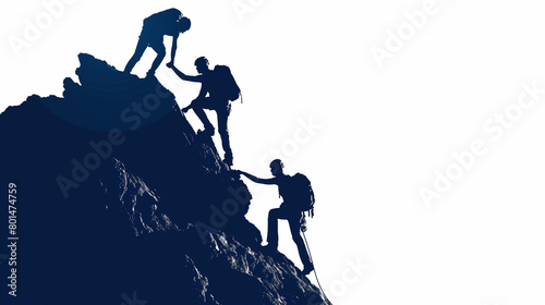 silhouette of a group of climbers on the top of a mountain.
