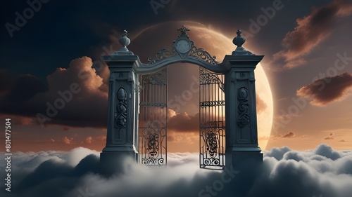 The Pearly Gates, separated on a clear background by clouds and Heaven.