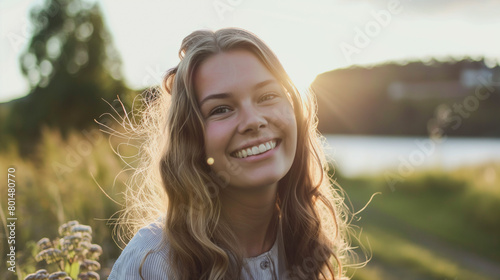 Linda mulher jovem sorrindo ao ar livre - retrato