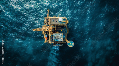 Top-Down View of Offshore Oil Platform in the Ocean