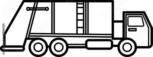 Garbage Truck Vector Outline Illustration