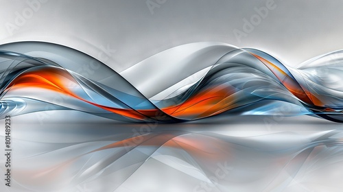  A photo of waves colored white, orange, and blue on a gray backdrop with water reflection