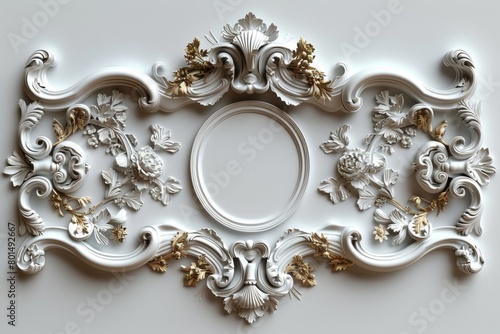  flat rococo cartouche frame against solid white background 