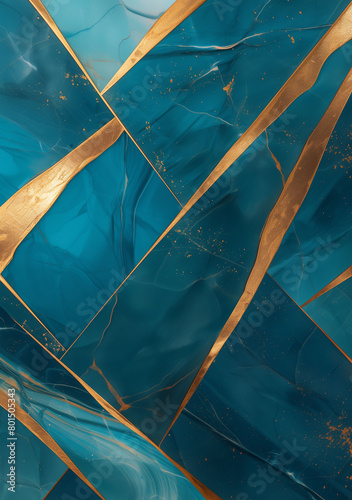 Abstract background featuring teal marble with burnt umber veins and gold herringbone patterns