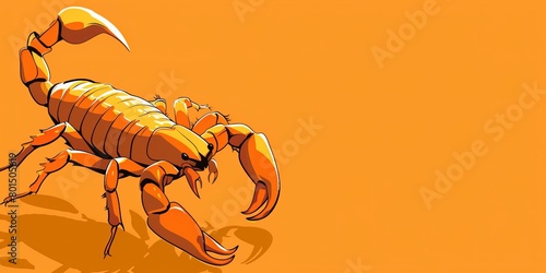 A yellow scorpion crawling on a vibrant orange backdrop